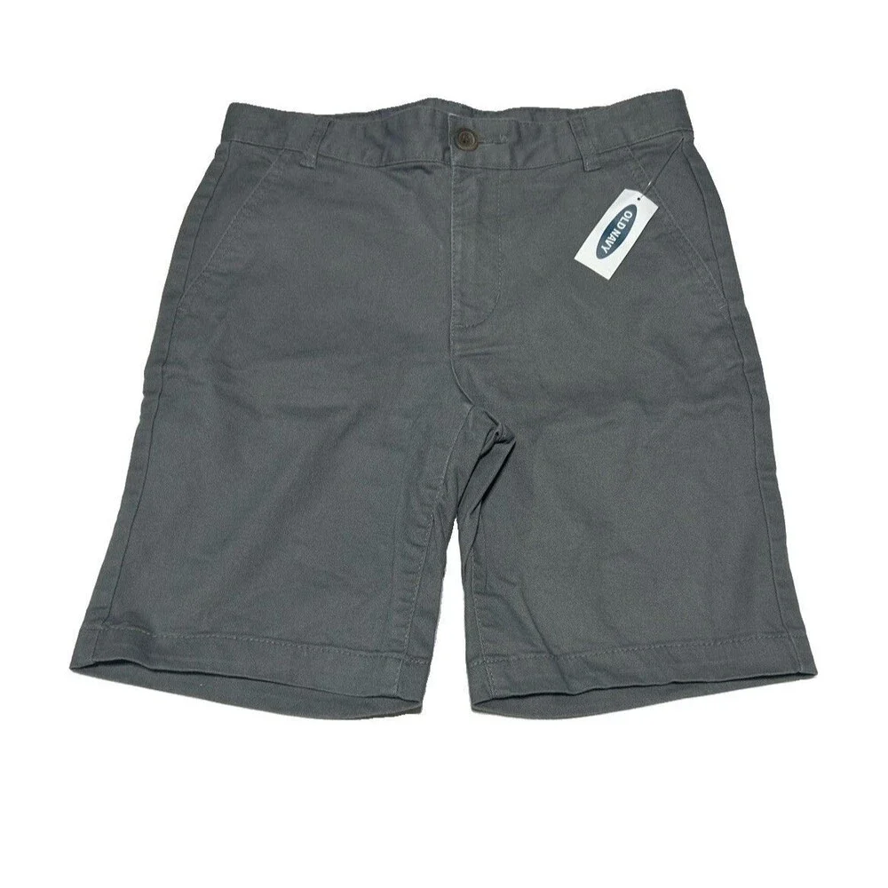 Old Navy Gray Flat Front Chino Shorts Boys Size 10 Adjustable Waist NWT